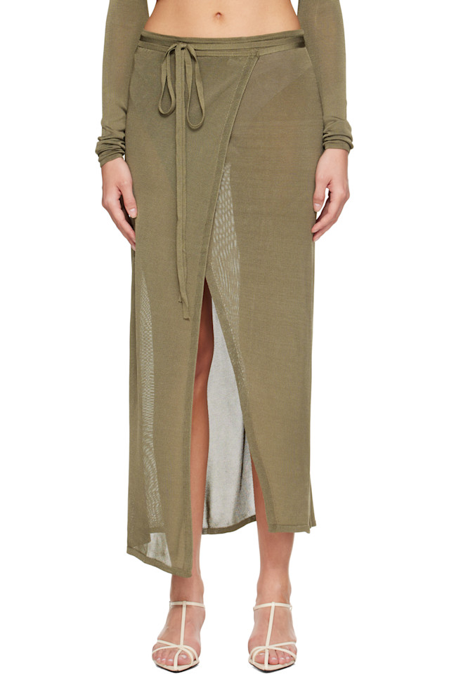 Тонкая вязаная макси-юбка с запахом от Alsen The Frankie Shop, хаки
Тонкая вязаная макси-юбка с запахом от Alsen The Frankie Shop, хаки