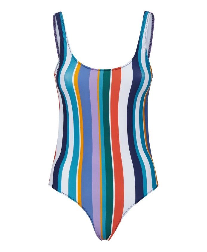 Белый женский слитный купальник в разноцветную полоску Gallo, мультиколор
Белый женский слитный купальник в разноцветную полоску Gallo, мультиколор