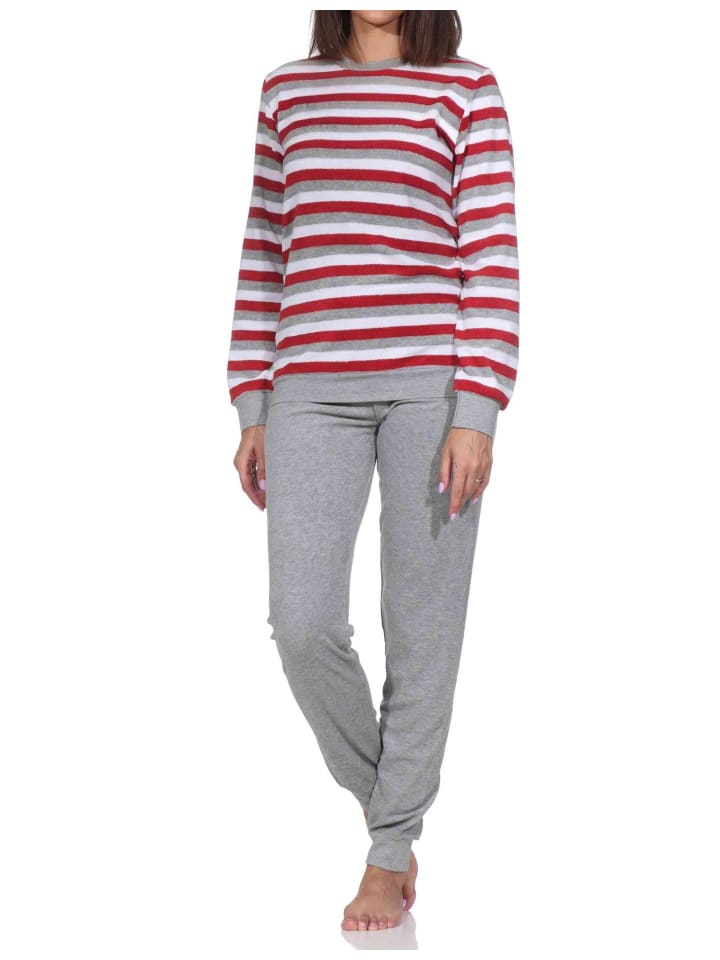 NORMANN Пижама из махровой ткани с длинными рукавами и манжетами, в полоску, красного цвета
NORMANN Пижама из махровой ткани с длинными рукавами и манжетами, в полоску, красного цвета