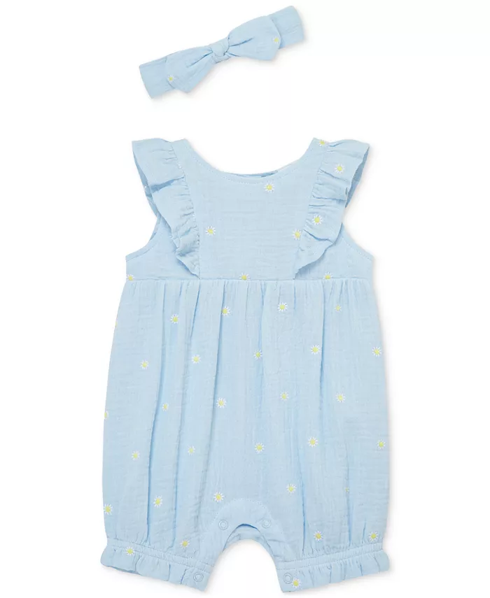 Комбинезон и повязка на голову из хлопкового газа с ромашками для девочек Little Me, синий
Комбинезон и повязка на голову из хлопкового газа с ромашками для девочек Little Me, синий