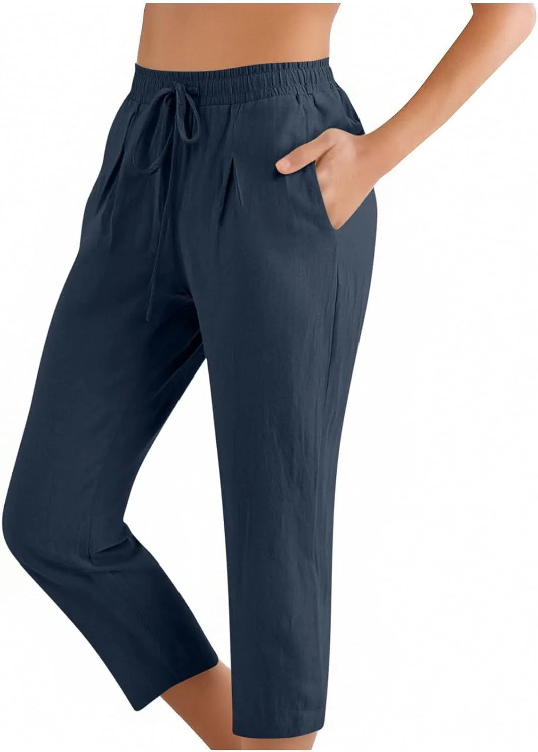 Женские льняные капри с высокой талией и карманами
Женские льняные капри с высокой талией и карманами