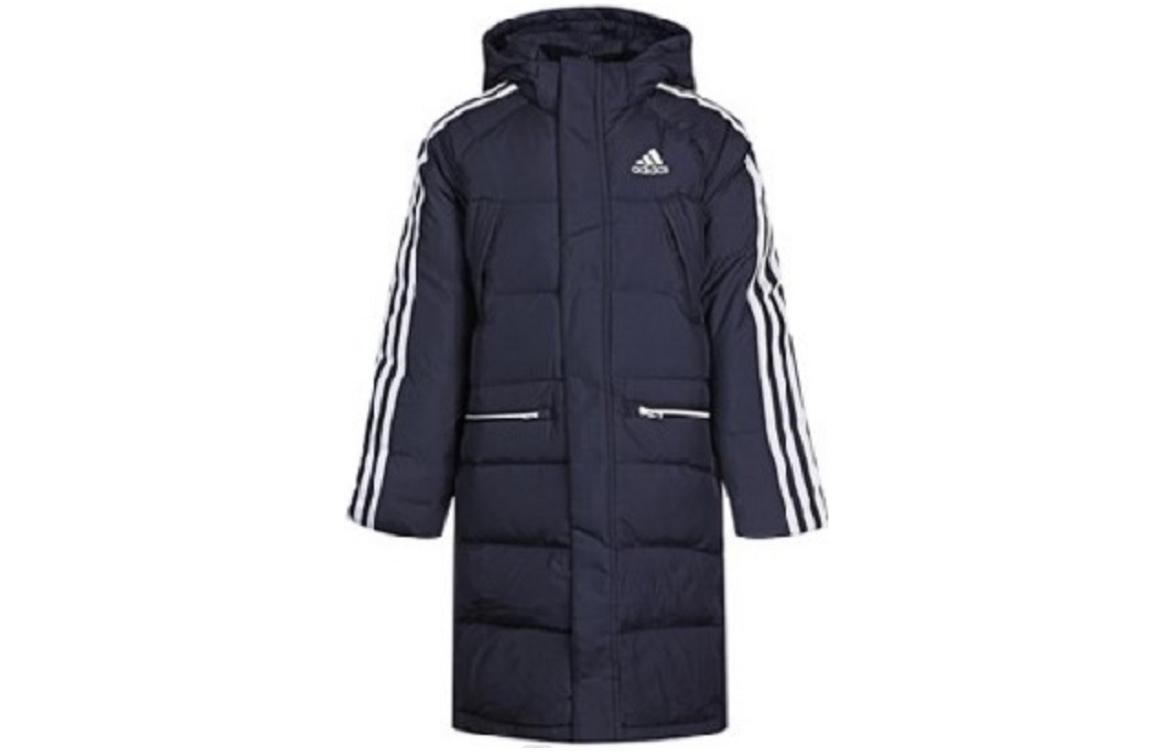 Пуховик детский Adidas LK J 3S Long Down, темно-синий 
Пуховик детский Adidas LK J 3S Long Down, темно-синий