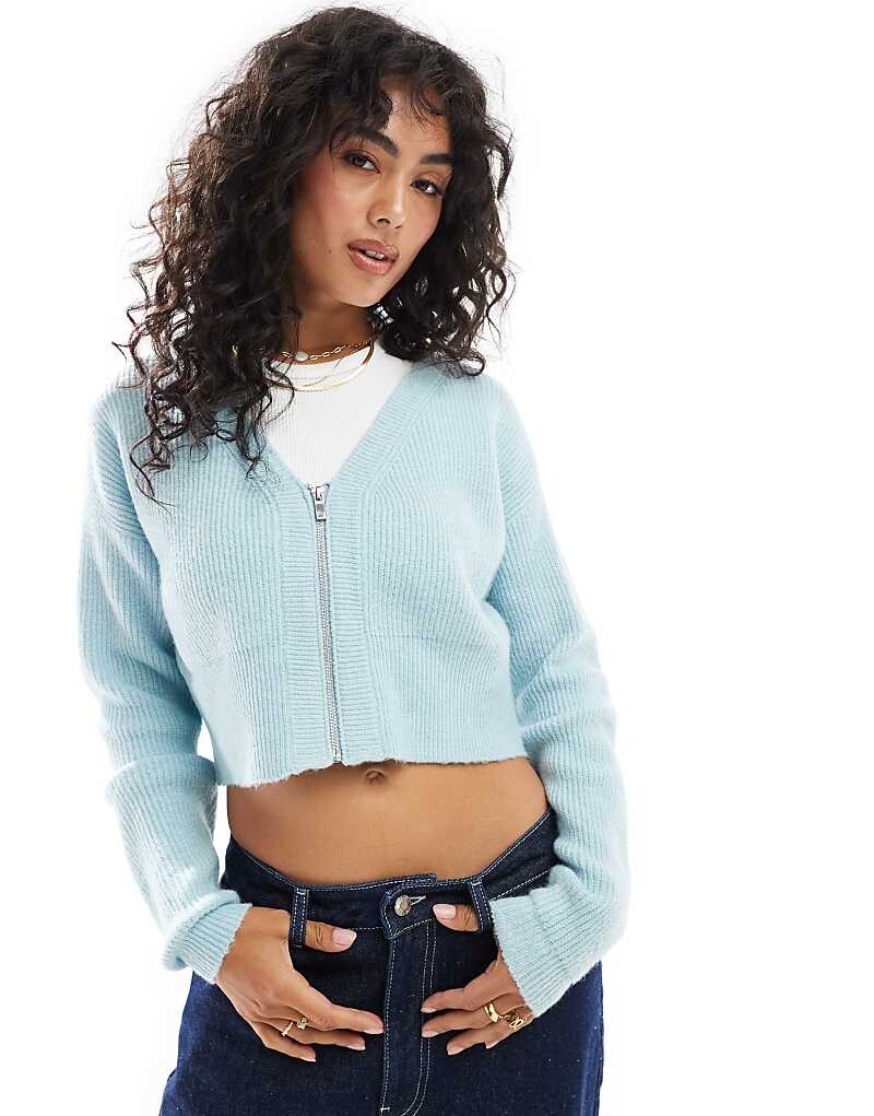 Голубой укороченный кардиган на молнии Miss Selfridge 
Голубой укороченный кардиган на молнии Miss Selfridge