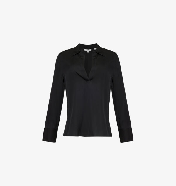 Рубашка из смесового шелка с V-образным вырезом и воротником Vince, черный
Рубашка из смесового шелка с V-образным вырезом и воротником Vince, черный