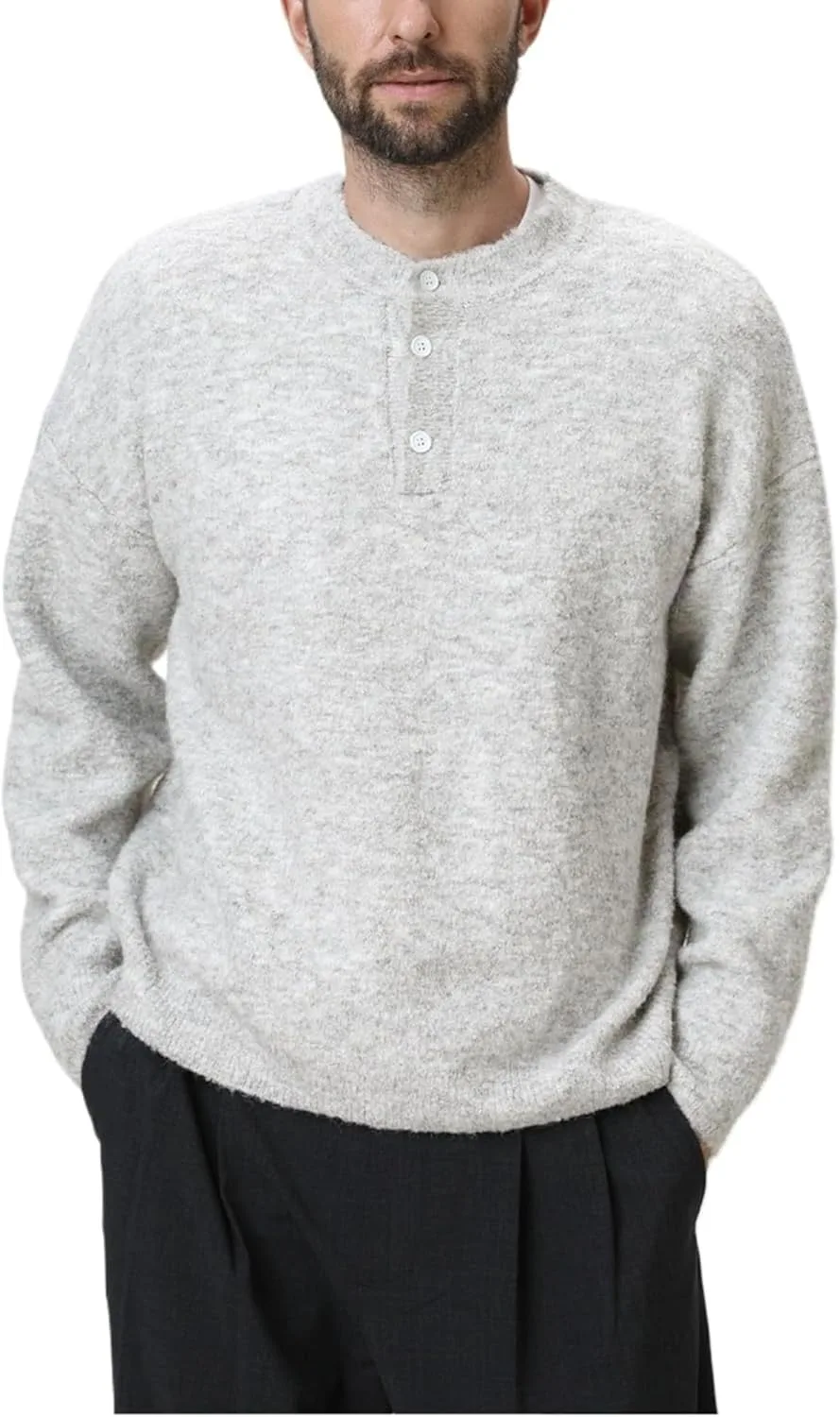 Мужской пуловер с воротником хенли и длинными рукавами
Мужской пуловер с воротником хенли и длинными рукавами