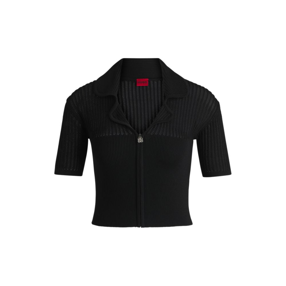 Укороченный кардиган с прозрачной структурой вязания крючком HUGO, черный
Укороченный кардиган с прозрачной структурой вязания крючком HUGO, черный