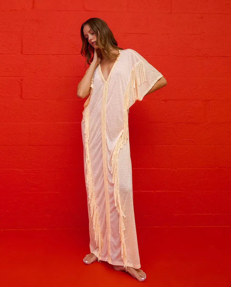 Длинный кафтан с плетеной бахромой абайя Pitusa, оранжевый
Длинный кафтан с плетеной бахромой абайя Pitusa, оранжевый