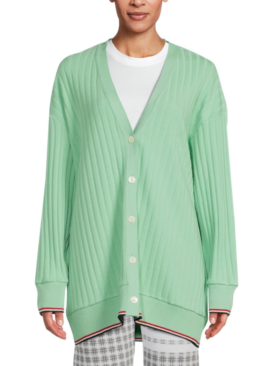 Кашемировый свитер с пуговицами в рубчик Thom Browne, цвет Light Pastel Green
Кашемировый свитер с пуговицами в рубчик Thom Browne, цвет Light Pastel Green