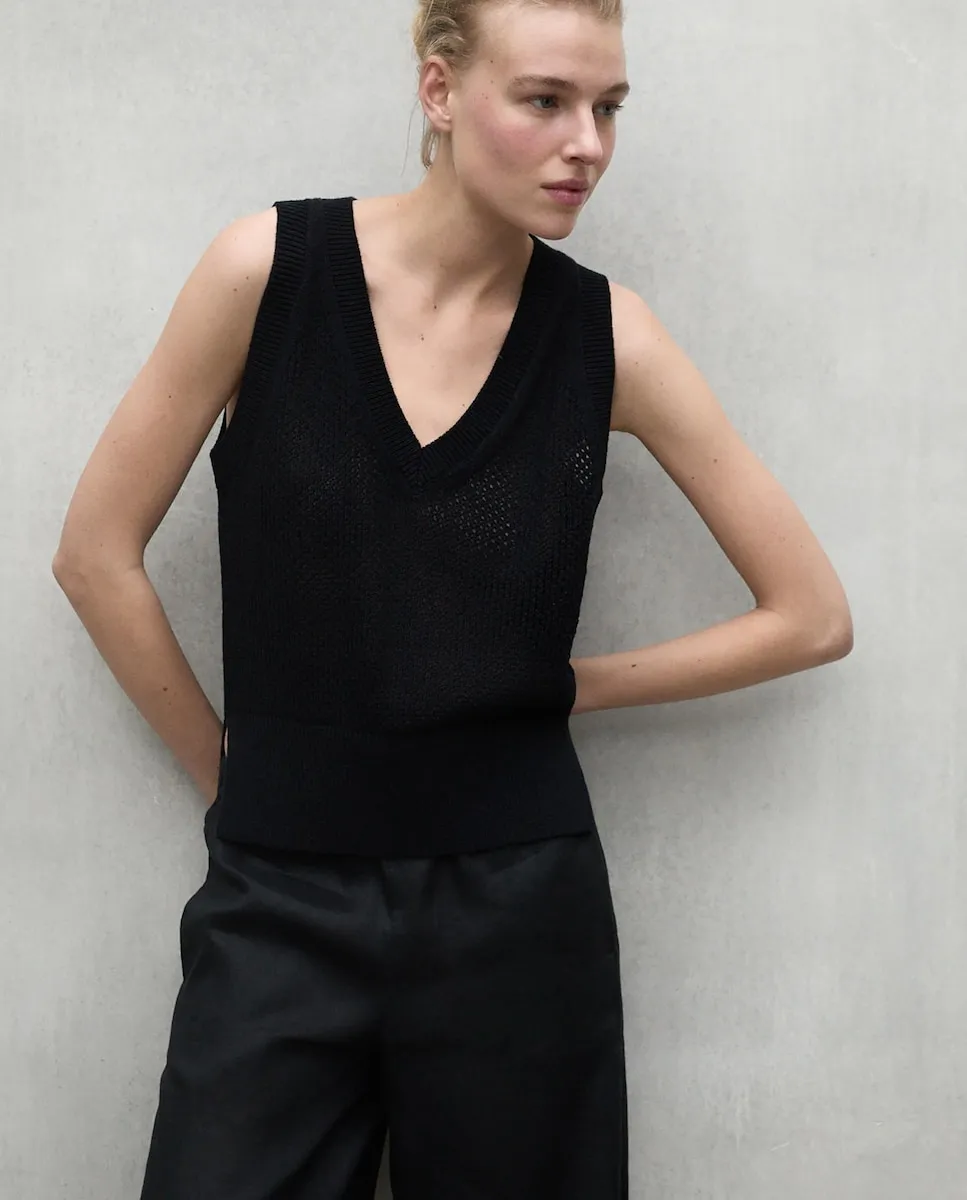 Женский свитер с V-образным вырезом и ажурной вязкой Ecoalf, черный
Женский свитер с V-образным вырезом и ажурной вязкой Ecoalf, черный