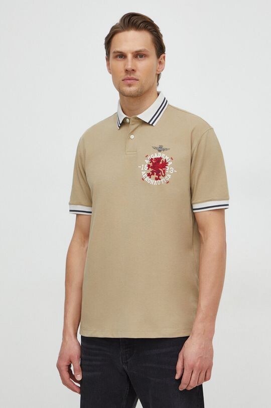 Хлопковая рубашка-поло Aeronautica Militare, бежевый 
Хлопковая рубашка-поло Aeronautica Militare, бежевый