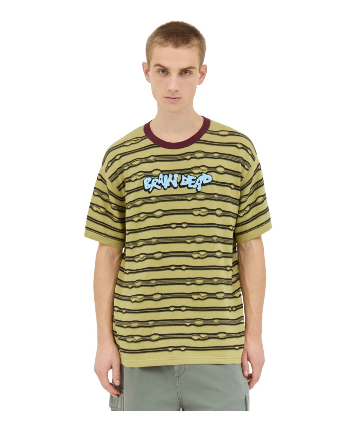 Полосатая футболка из хлопкового трикотажа с вышивкой Brain Dead, зеленый
Полосатая футболка из хлопкового трикотажа с вышивкой Brain Dead, зеленый