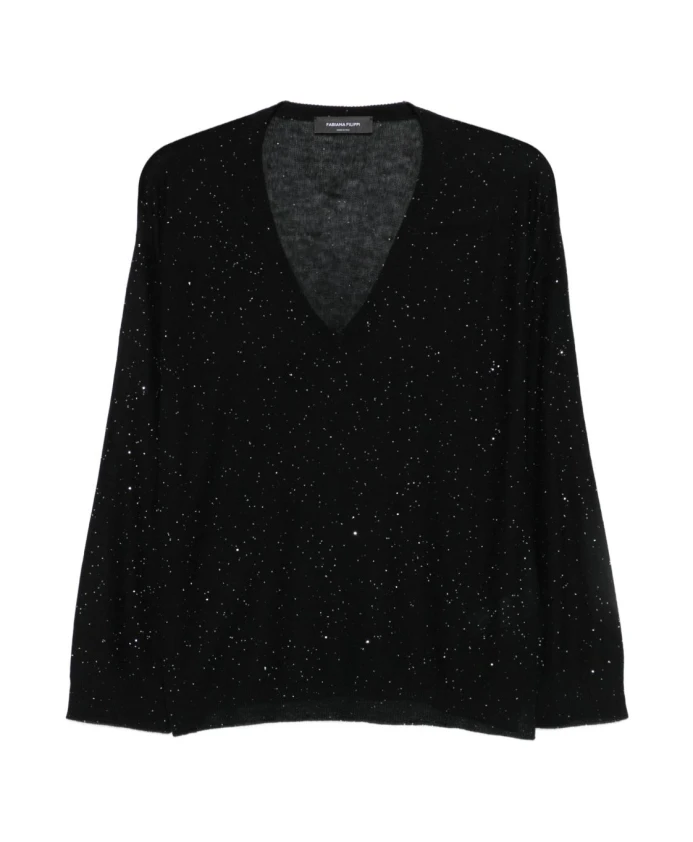 Черный свитер с V-образным вырезом и блестками Fabiana Filippi, черный
Черный свитер с V-образным вырезом и блестками Fabiana Filippi, черный