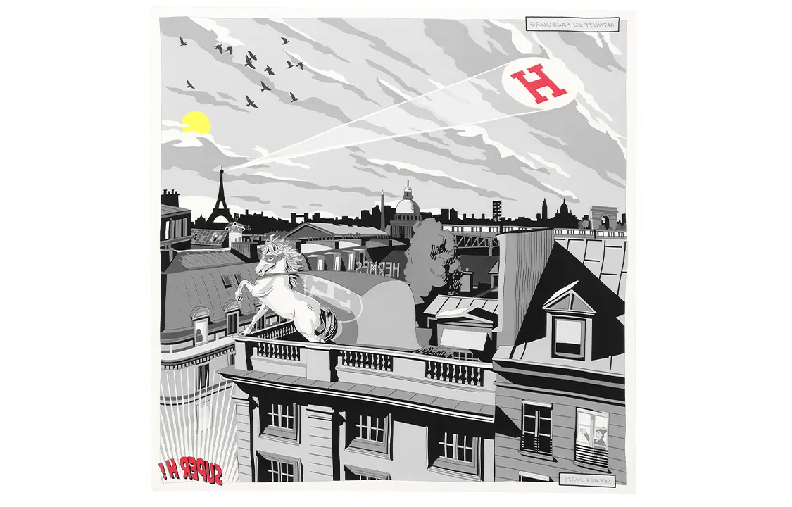 HERMES Шёлковый шарф унисекс, Gray 
HERMES Шёлковый шарф унисекс, Gray