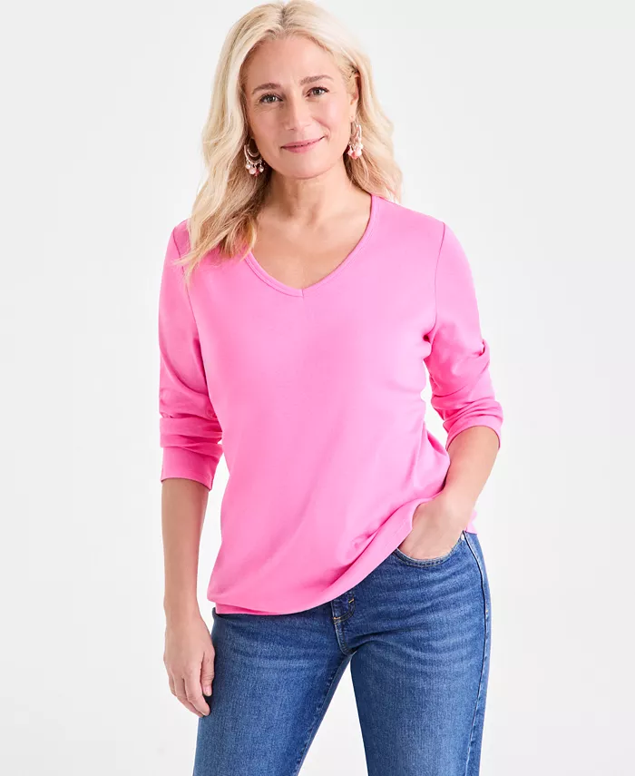 Женская хлопковая футболка с рукавом 3/4 и V-образным вырезом, PXS-4X Style & Co
Женская хлопковая футболка с рукавом 3/4 и V-образным вырезом, PXS-4X Style & Co