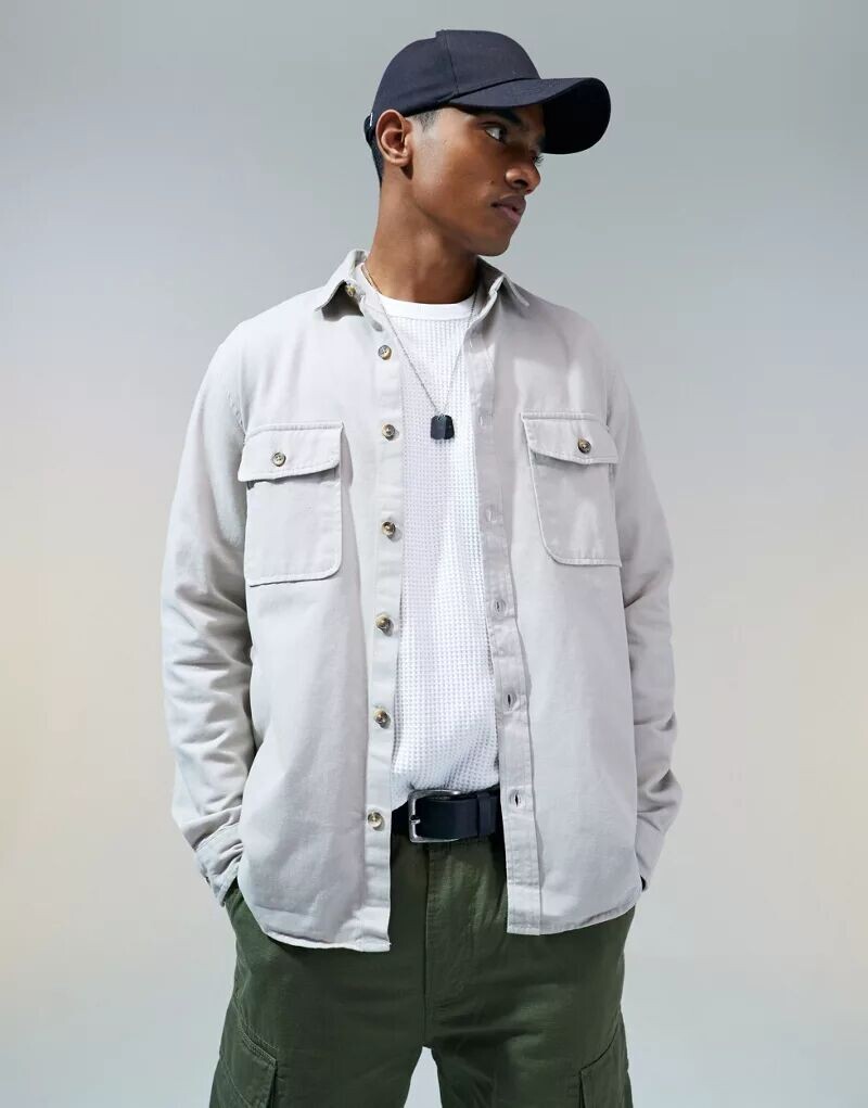 Светло-серая хлопковая куртка-рубашка ASOS 
Светло-серая хлопковая куртка-рубашка ASOS