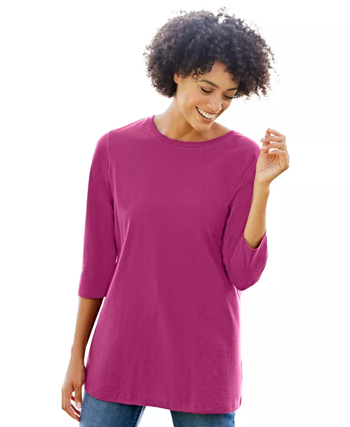 Женская футболка Within Perfect с рукавом три четверти и круглым вырезом Woman Within, розовый 
Женская футболка Within Perfect с рукавом три четверти и круглым вырезом Woman Within, розовый