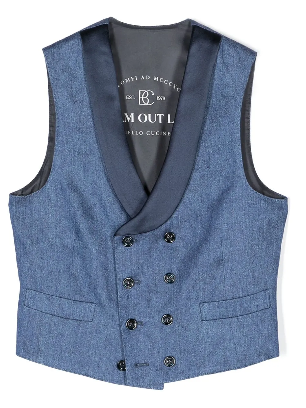 Двубортный жилет Brunello Cucinelli Kids, синий
Двубортный жилет Brunello Cucinelli Kids, синий