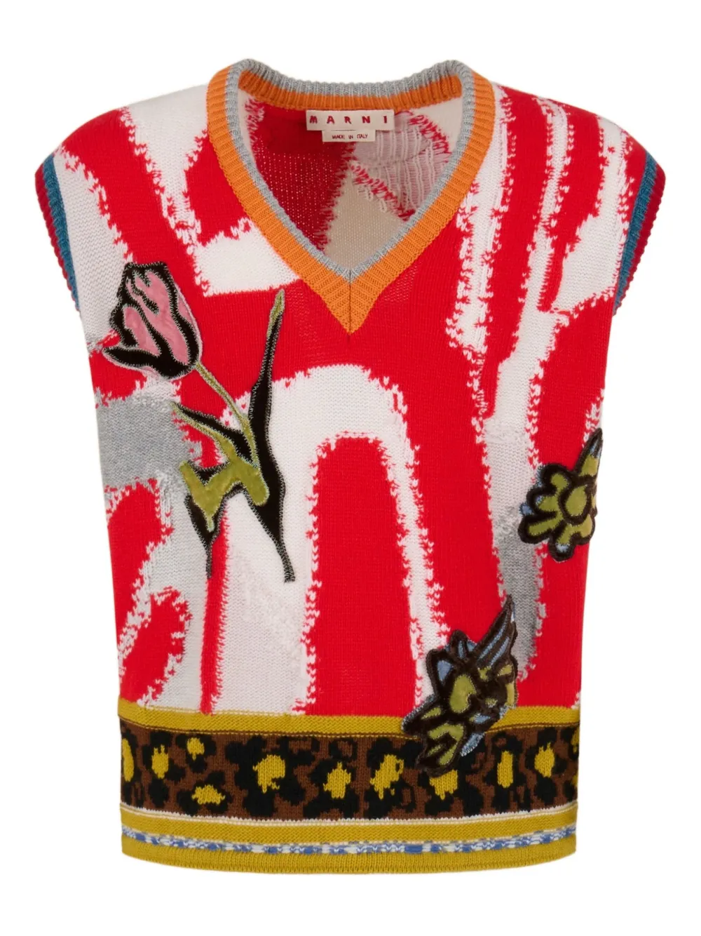 Свитер вязки интарсия без рукавов Marni, белый 
Свитер вязки интарсия без рукавов Marni, белый