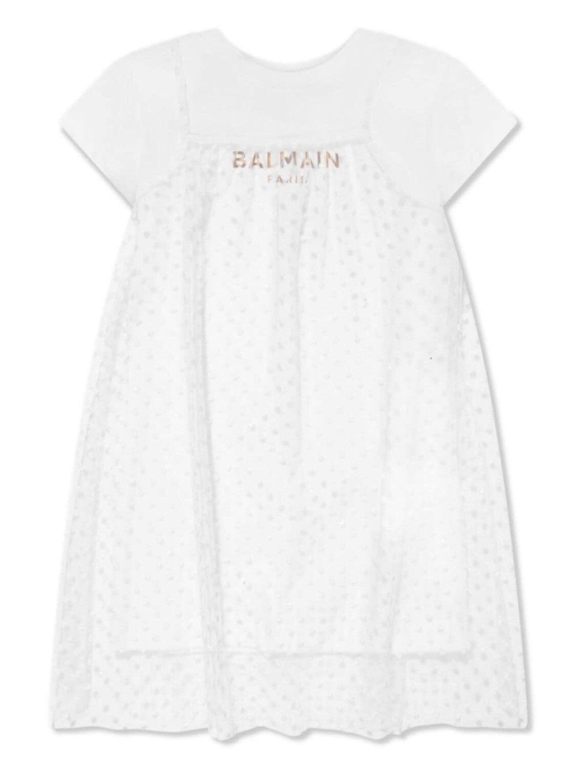 Платье-футболка с тюлем пуэн-деспри Balmain Kids, белый
Платье-футболка с тюлем пуэн-деспри Balmain Kids, белый
