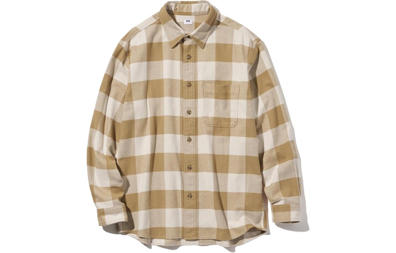 Рубашка мужская темно-бежевая Uniqlo, темно-бежевый 
Рубашка мужская темно-бежевая Uniqlo, темно-бежевый