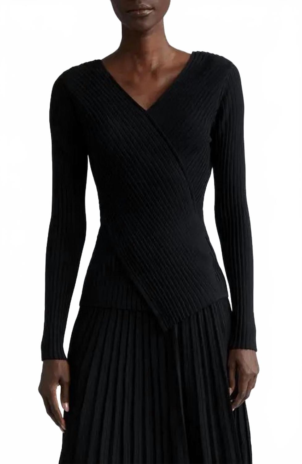 Черный свитер с запахом и рубчиками Lafayette 148
Черный свитер с запахом и рубчиками Lafayette 148