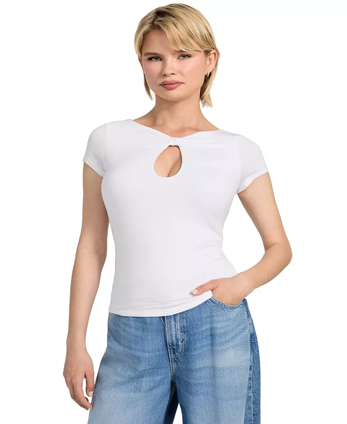 Женский топ Joey с вырезами и короткими рукавами GUESS, белый 
Женский топ Joey с вырезами и короткими рукавами GUESS, белый