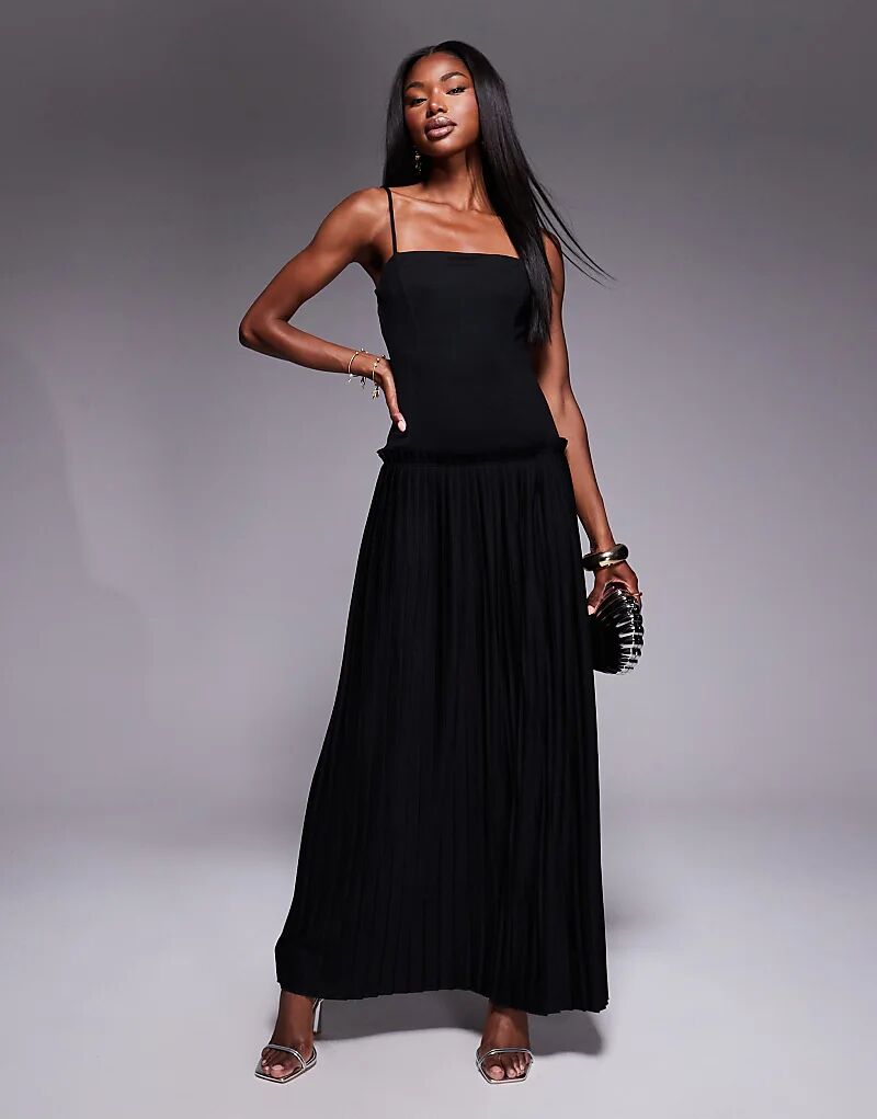 Платье макси ASOS DESIGN с квадратным вырезом, плиссировкой и заниженной талией, черное
Платье макси ASOS DESIGN с квадратным вырезом, плиссировкой и заниженной талией, черное