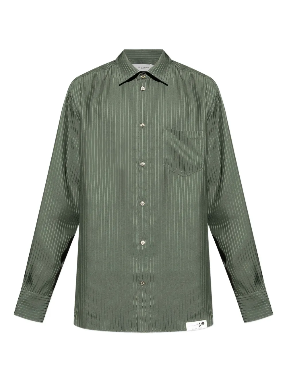 Рубашка в тонкую полоску с застегивающимися манжетами GOLDEN GOOSE, зеленый
Рубашка в тонкую полоску с застегивающимися манжетами GOLDEN GOOSE, зеленый