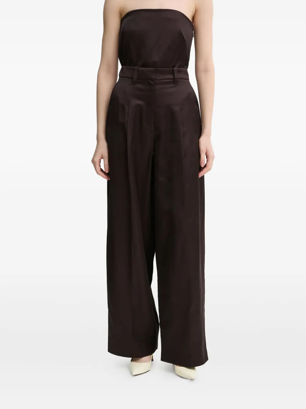 Плиссированные брюки широкого кроя A.L.C., коричневый 
Плиссированные брюки широкого кроя A.L.C., коричневый