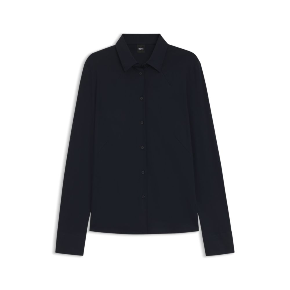 Сверхтонкая блузка из хлопкового джерси BOSS, темно-синий
Сверхтонкая блузка из хлопкового джерси BOSS, темно-синий