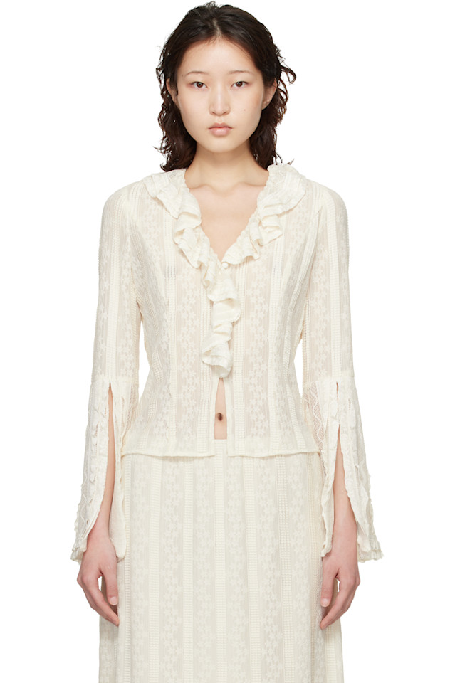 Anna Sui Блузка из эластичного кружева с цветочным принтом и оборками, кремового цвета
Anna Sui Блузка из эластичного кружева с цветочным принтом и оборками, кремового цвета