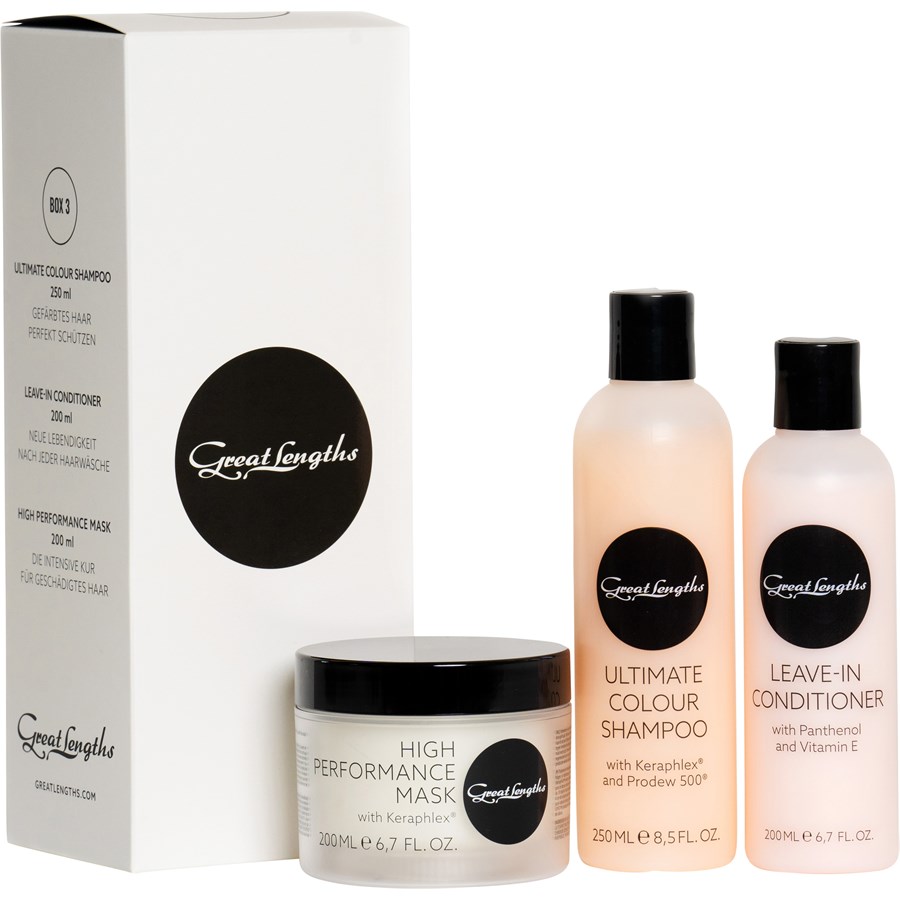 Шампунь Great Lengths Box3 Ultimate Colour, High Performance Mask 200 ml + Ultimate Colour Shampoo 250 ml + Leave-In Conditioner 200 ml / 1 Stk.
Шампунь Great Lengths Box3 Ultimate Colour, High Performance Mask 200 ml + Ultimate Colour Shampoo 250 ml + Leave-In Conditioner 200 ml / 1 Stk.