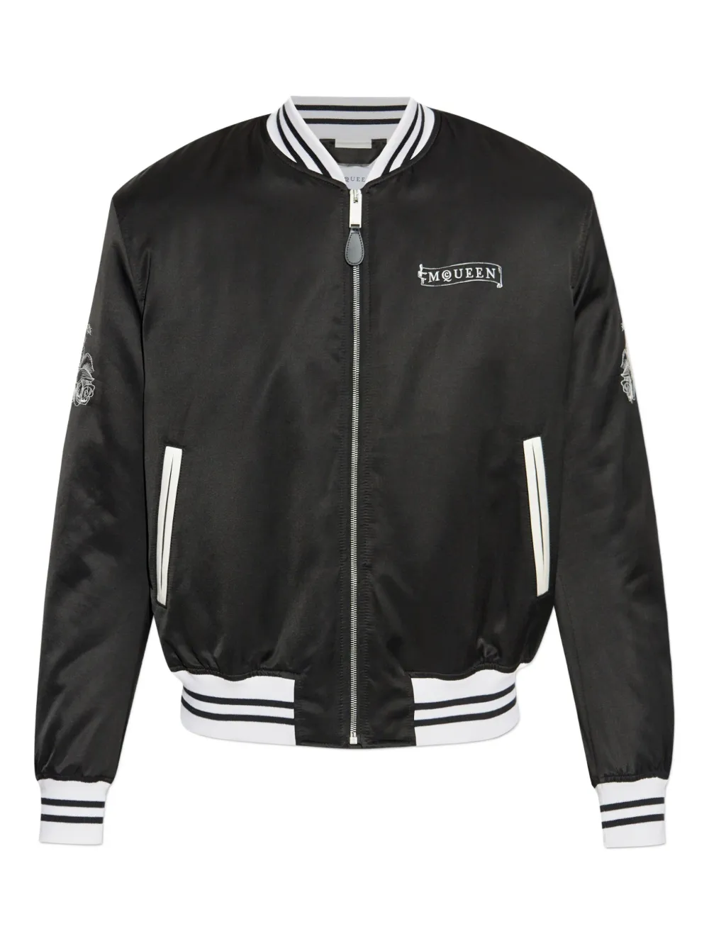 Атласный бомбер с вышивкой Alexander McQueen, черный
Атласный бомбер с вышивкой Alexander McQueen, черный