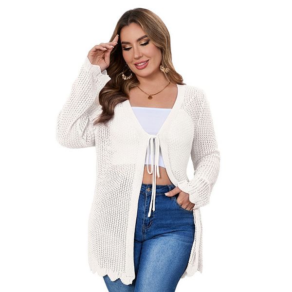 Женский кардиган плюс сайз с длинными рукавами и ажурной вязкой Yesfashion, White
Женский кардиган плюс сайз с длинными рукавами и ажурной вязкой Yesfashion, White