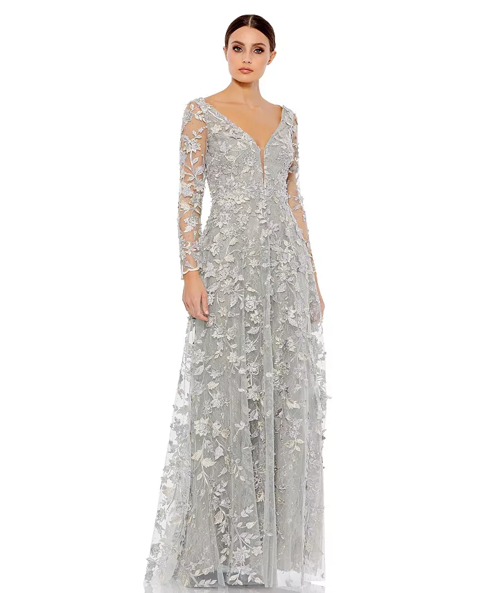 Женское платье с цветочными аппликациями и длинными рукавами-иллюзиями Mac Duggal, серебряный
Женское платье с цветочными аппликациями и длинными рукавами-иллюзиями Mac Duggal, серебряный