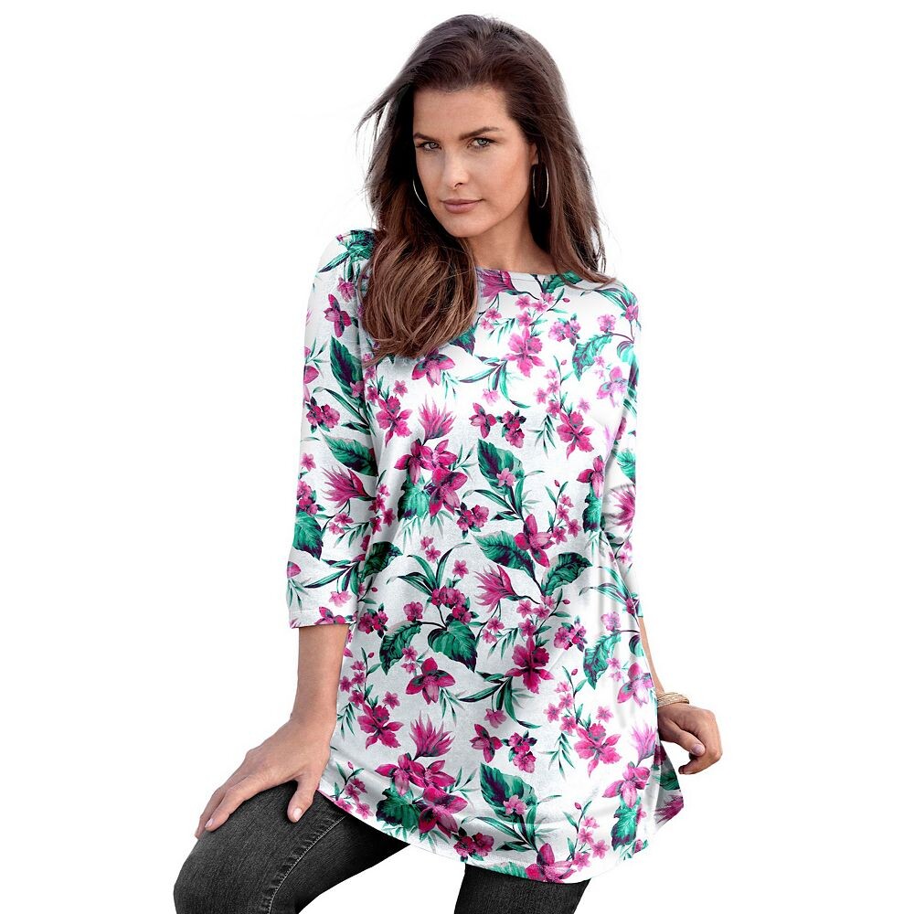 Женская туника больших размеров с вырезом «лодочкой» и боковыми разрезами Roaman's, цвет White Tropical Orchid
Женская туника больших размеров с вырезом «лодочкой» и боковыми разрезами Roaman's, цвет White Tropical Orchid