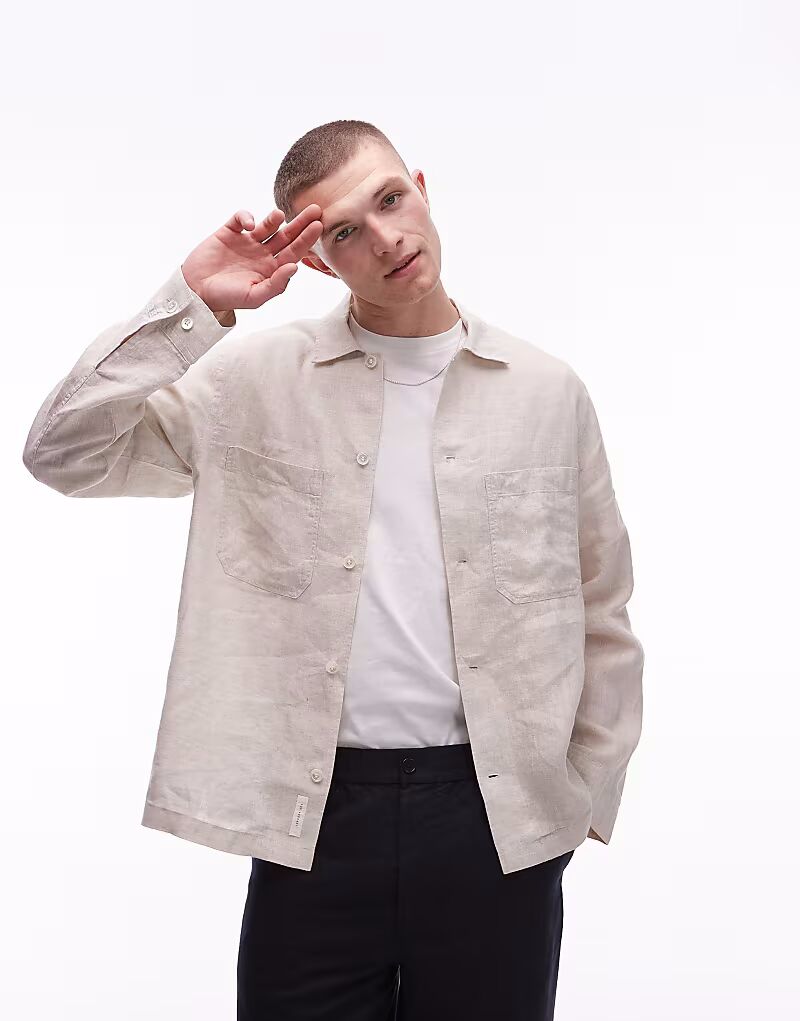 Льняная рубашка ARKET бежевого цвета с передними карманами 
Льняная рубашка ARKET бежевого цвета с передними карманами