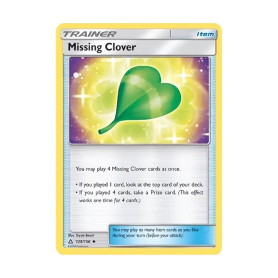 CCG Пропавший клевер (U) #129, Pokemon - Sun & Moon - Ultra Prism - Singles
CCG Пропавший клевер (U) #129, Pokemon - Sun & Moon - Ultra Prism - Singles