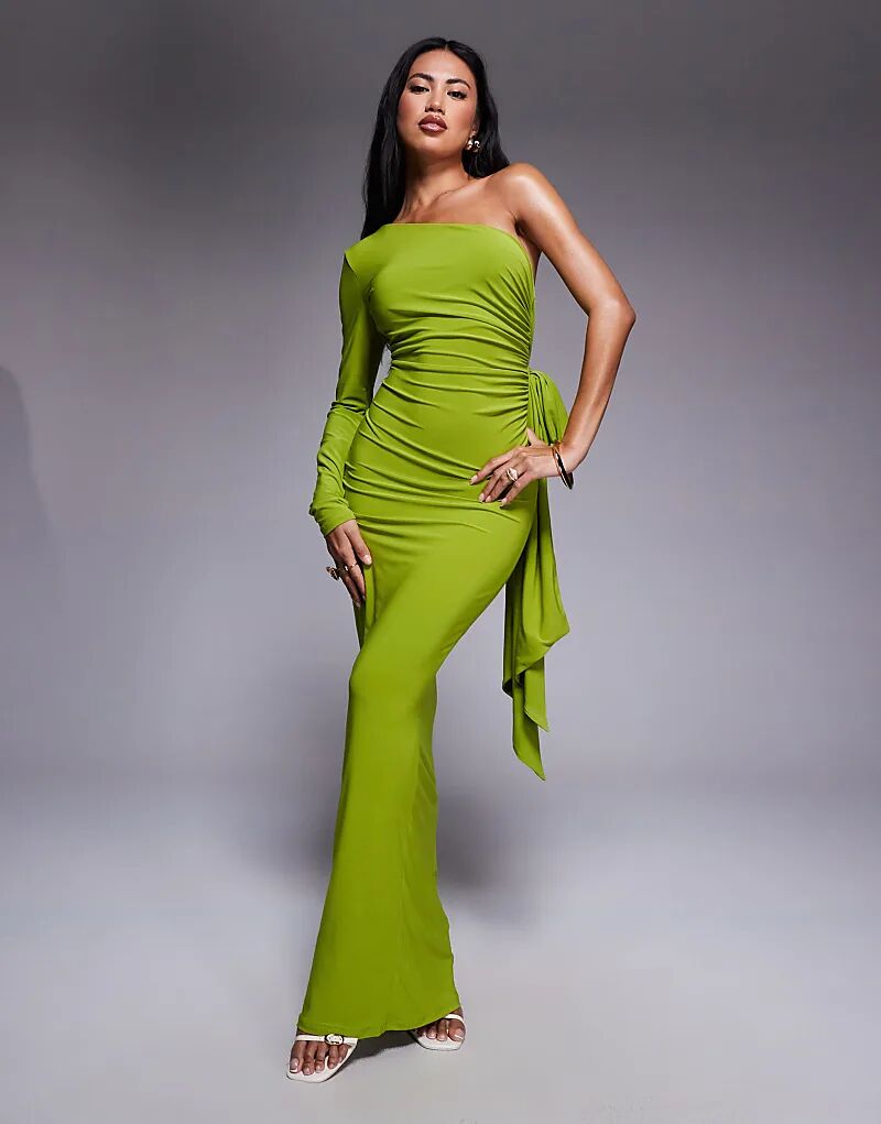 Платье макси ASOS DESIGN на одно плечо со сборками и бантом сзади цвета лайма
Платье макси ASOS DESIGN на одно плечо со сборками и бантом сзади цвета лайма