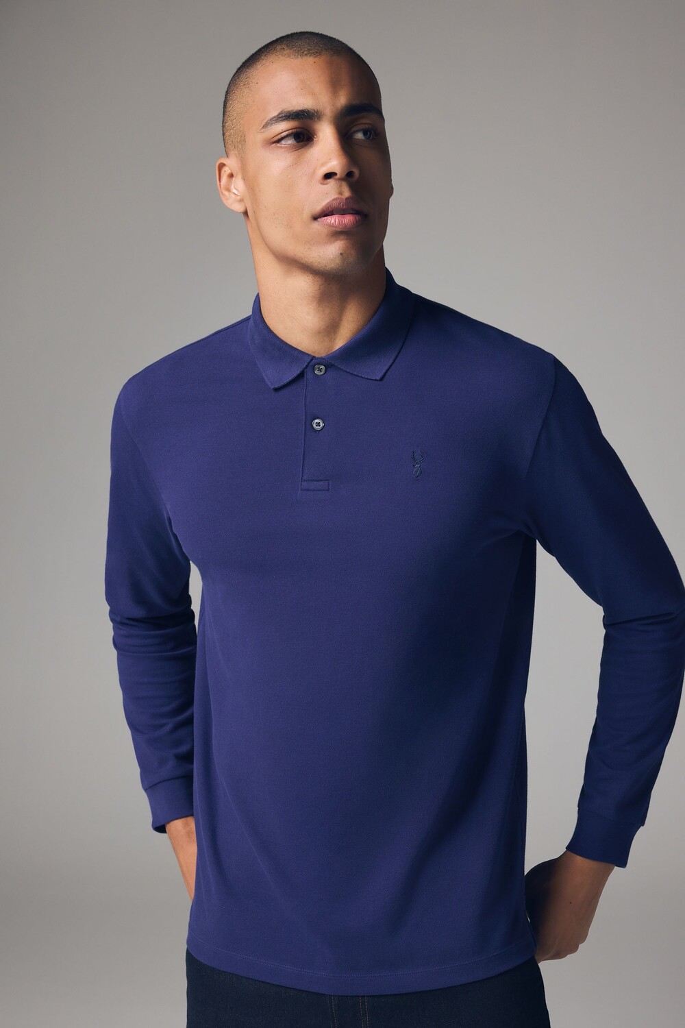 Рубашка поло с длинными рукавами из пике Next, синий 
Рубашка поло с длинными рукавами из пике Next, синий