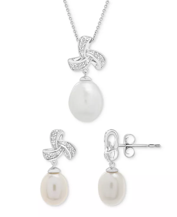 Ожерелье с подвеской и серьги-подвески из культивированного пресноводного жемчуга и бриллиантов (1/10 карата) в оправе из стерлингового серебра Macy'S, silver
Ожерелье с подвеской и серьги-подвески из культивированного пресноводного жемчуга и бриллиантов (1/10 карата) в оправе из стерлингового серебра Macy'S, silver