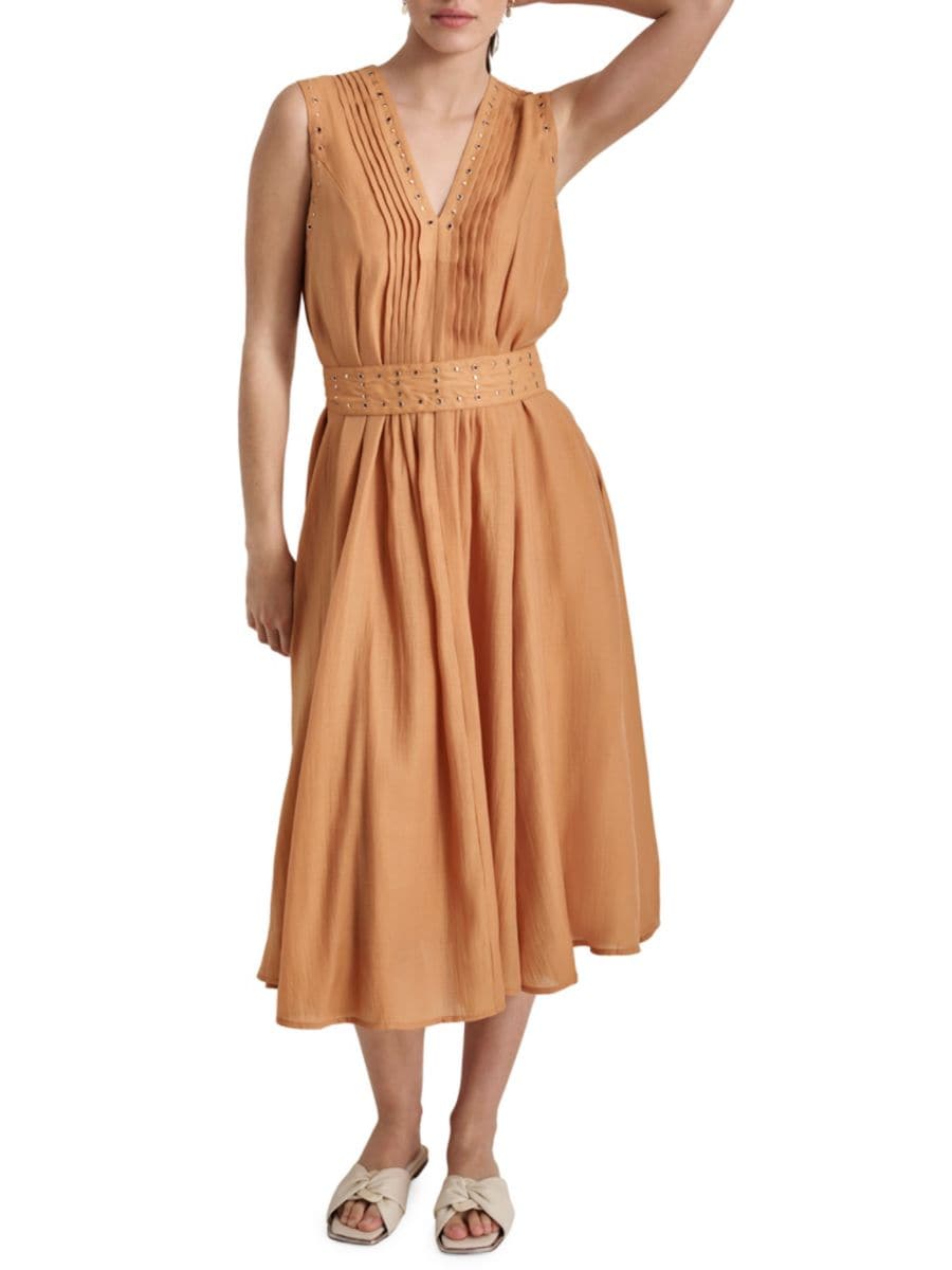 Платье миди без рукавов с V-образным вырезом и люверсами DKNY, цвет Tawney
Платье миди без рукавов с V-образным вырезом и люверсами DKNY, цвет Tawney