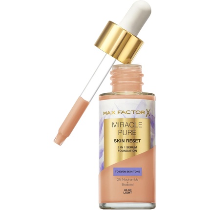 Miracle Pure Skin Reset Serum Foundation 40-60 Легкая сывороточная формула 2-в-1 Средняя степень покрытия Атласно-матовый финиш 2% ниацинамида Протестировано дерматологами Max Factor
Miracle Pure Skin Reset Serum Foundation 40-60 Легкая сывороточная формула 2-в-1 Средняя степень покрытия Атласно-матовый финиш 2% ниацинамида Протестировано дерматологами Max Factor