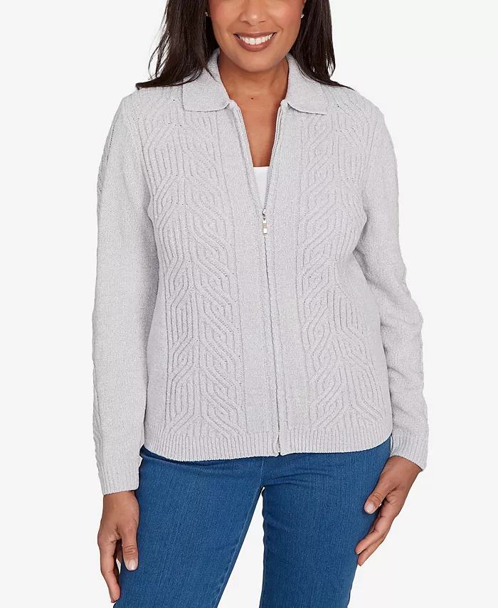 Женский классический кардиган-свитер из шенилла с застежкой-молнией спереди и воротником Alfred Dunner, серый
Женский классический кардиган-свитер из шенилла с застежкой-молнией спереди и воротником Alfred Dunner, серый