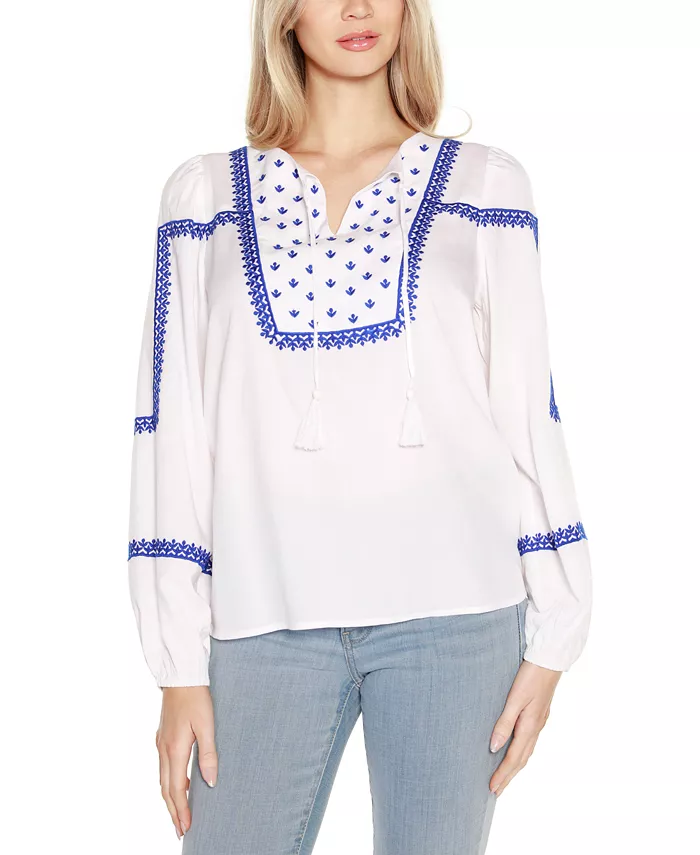 Блузон с вышитой черной этикеткой и завязкой на шее Belldini, белый
Блузон с вышитой черной этикеткой и завязкой на шее Belldini, белый