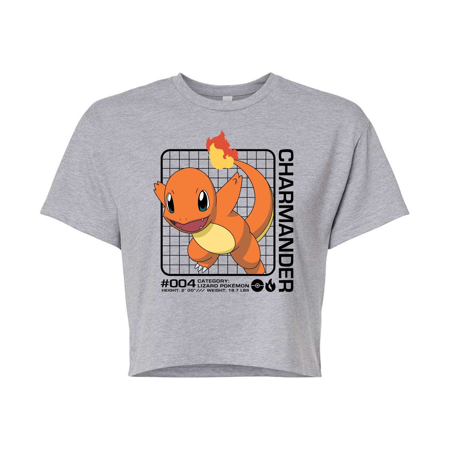 Укороченная футболка для подростков Pokemon Charmander Licensed Character, серый 
Укороченная футболка для подростков Pokemon Charmander Licensed Character, серый
