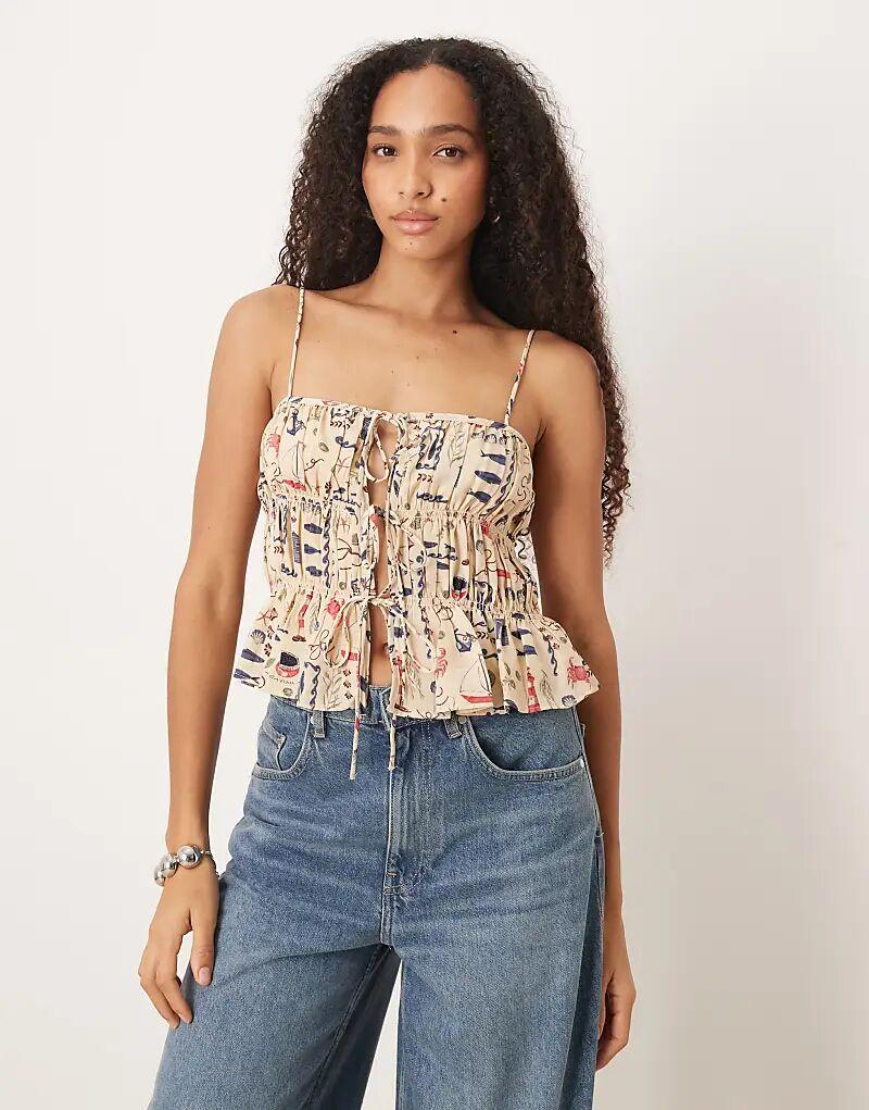 Топ Abercrombie & Fitch с завязками спереди и рукавами-буфами, кремовый принт
Топ Abercrombie & Fitch с завязками спереди и рукавами-буфами, кремовый принт