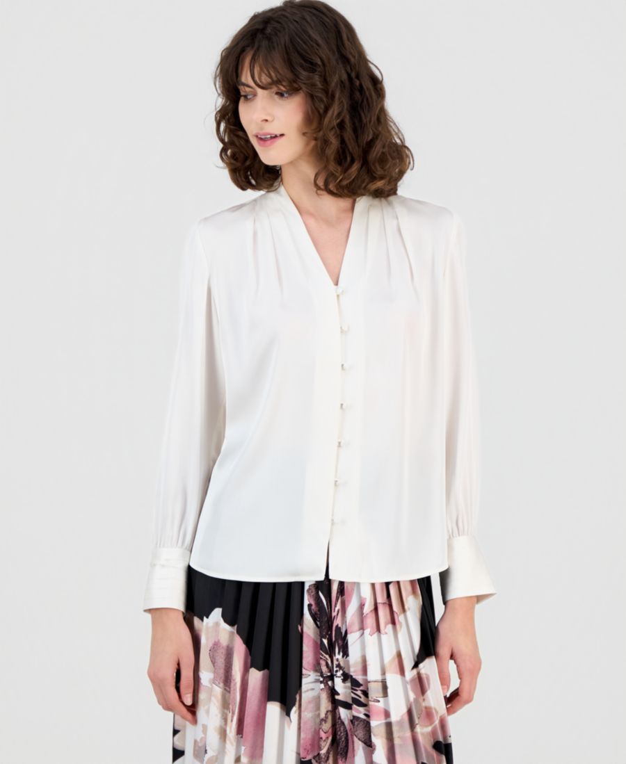 Женская блузка с V-образным вырезом и застежкой на пуговицы спереди Anne Klein, White Dove
Женская блузка с V-образным вырезом и застежкой на пуговицы спереди Anne Klein, White Dove