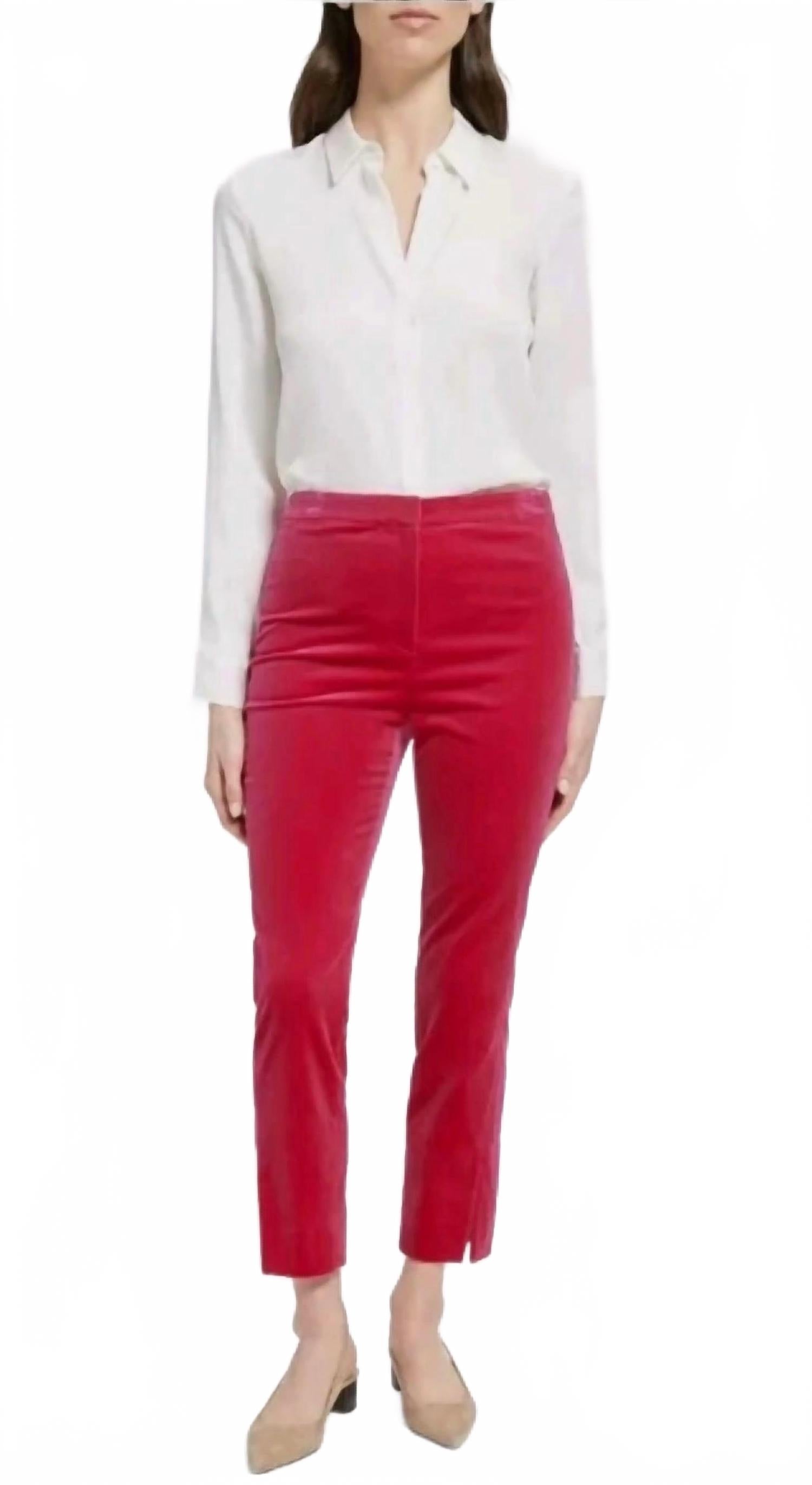 Прямые эластичные бархатные брюки цвета мадженты Theory, Magenta
Прямые эластичные бархатные брюки цвета мадженты Theory, Magenta