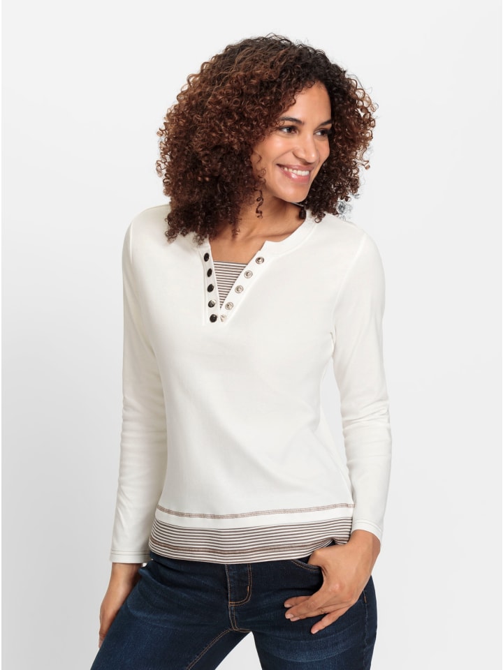 Рубашка с круглым вырезом в полоску цвета экрю и темно-серо-коричневого цвета WITT WEIDEN
Рубашка с круглым вырезом в полоску цвета экрю и темно-серо-коричневого цвета WITT WEIDEN